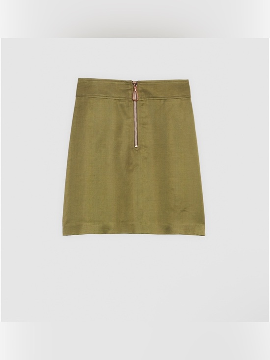 Sandro Dresses & Skirts - Sandro Paris Olive Green Mini Skirt with Front Rose Gold Zipper Size Small